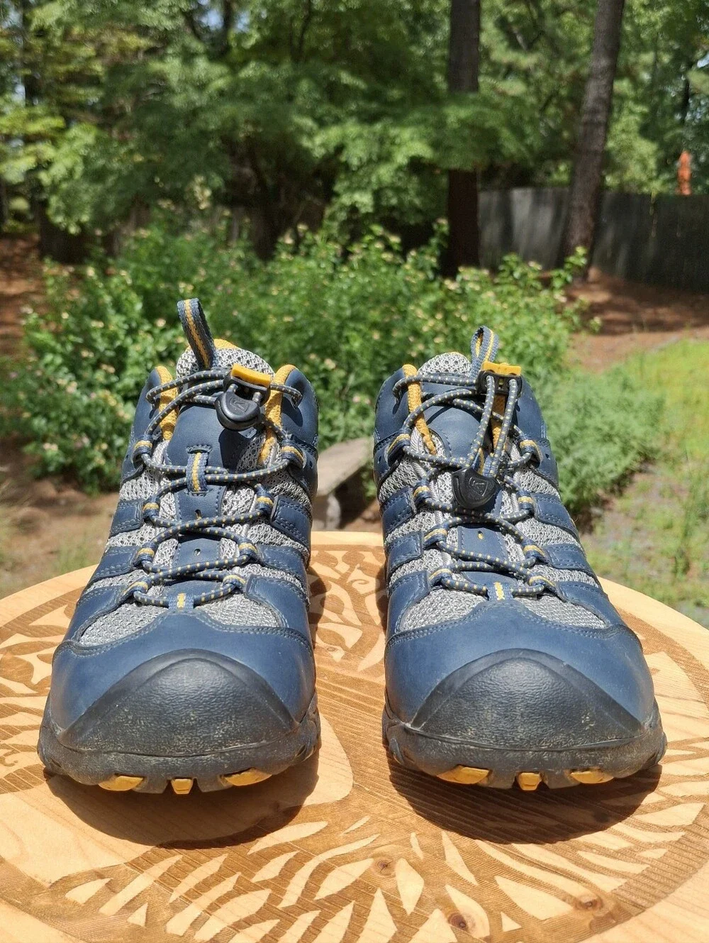 KEEN Koven Mid Waterproof Kids Youth Dark Blue Yellow Hiking Boots Size 5